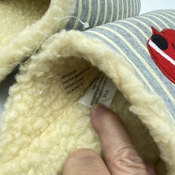 Talbots Gray Stripe Red Bird Faux Sherpa Slippers Sz 8M Santa Hat Christmas - Picture 8 of 8